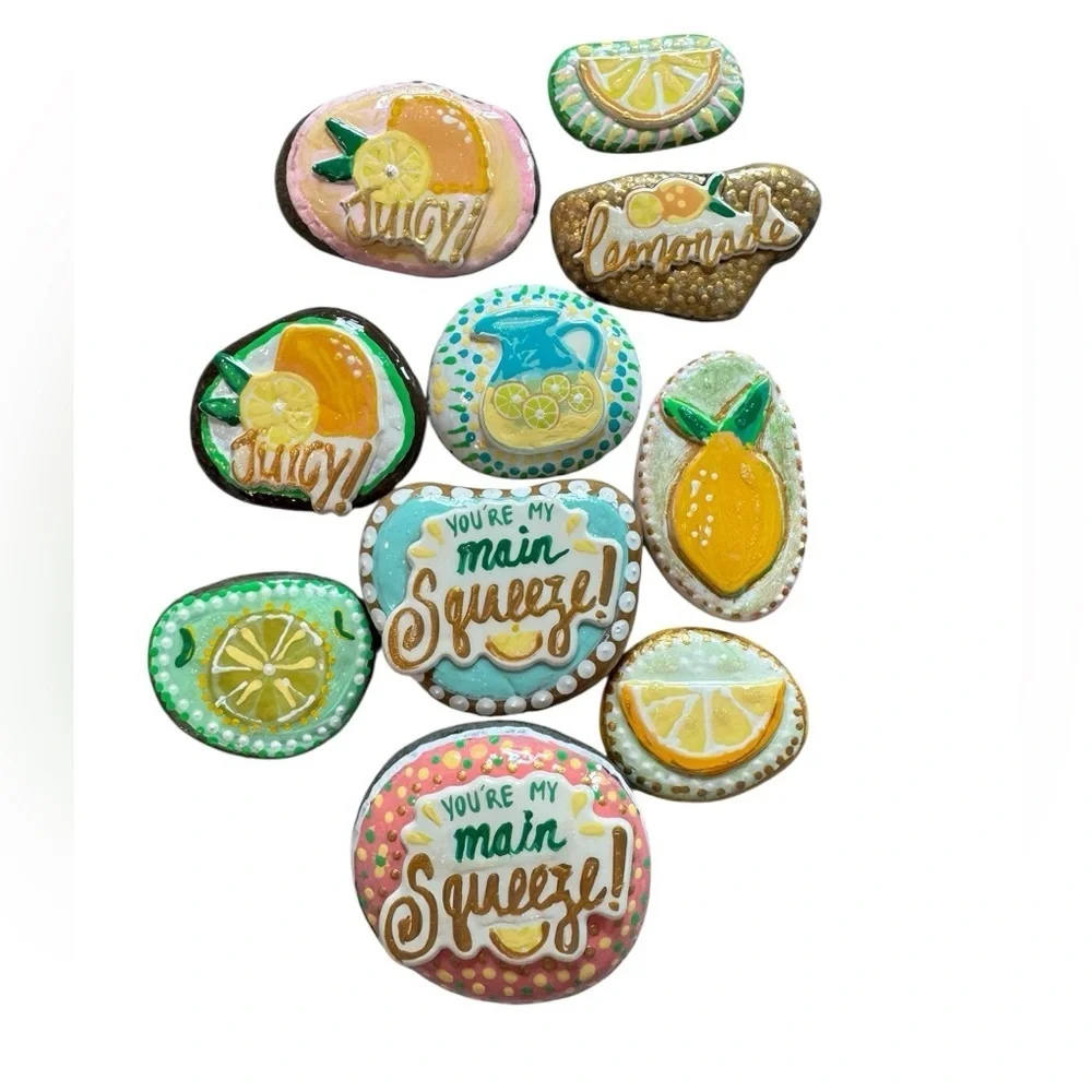 Colorful Lemonade Party Stones Handmade Painted Rocks | Lemon & Citrus Theme
